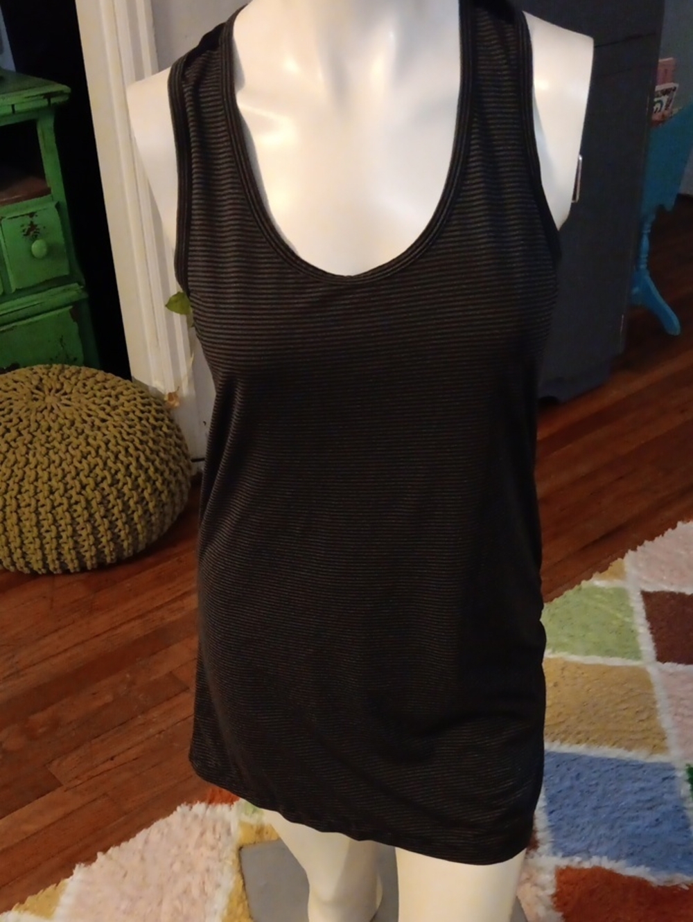 Merrell Black Striped Racerback Athletic Tank Top with Lace Detail